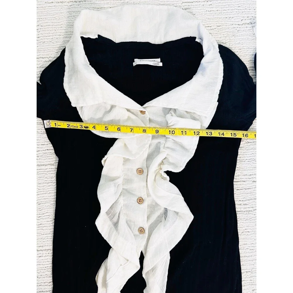 ANTHROPOLOGIE Ruffle Front Cardigan Size S Black Cream Whimsigoth Victorian